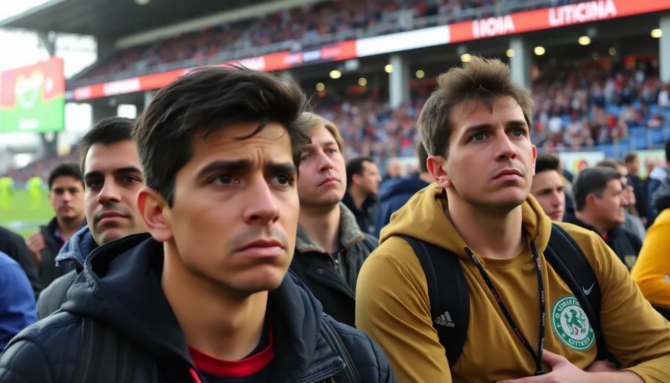 Fans gather outside a football stadium, eagerly awaiting news about the potential transfers of players Joselu and Oliván as the transfer deadline approaches.