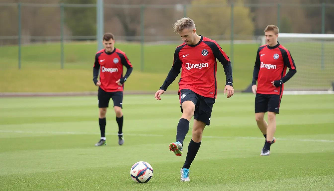 A closeup of Borggrafe during a friendly match, demonstrating his versatility and potential impact on Leverkusen's attacking lineup