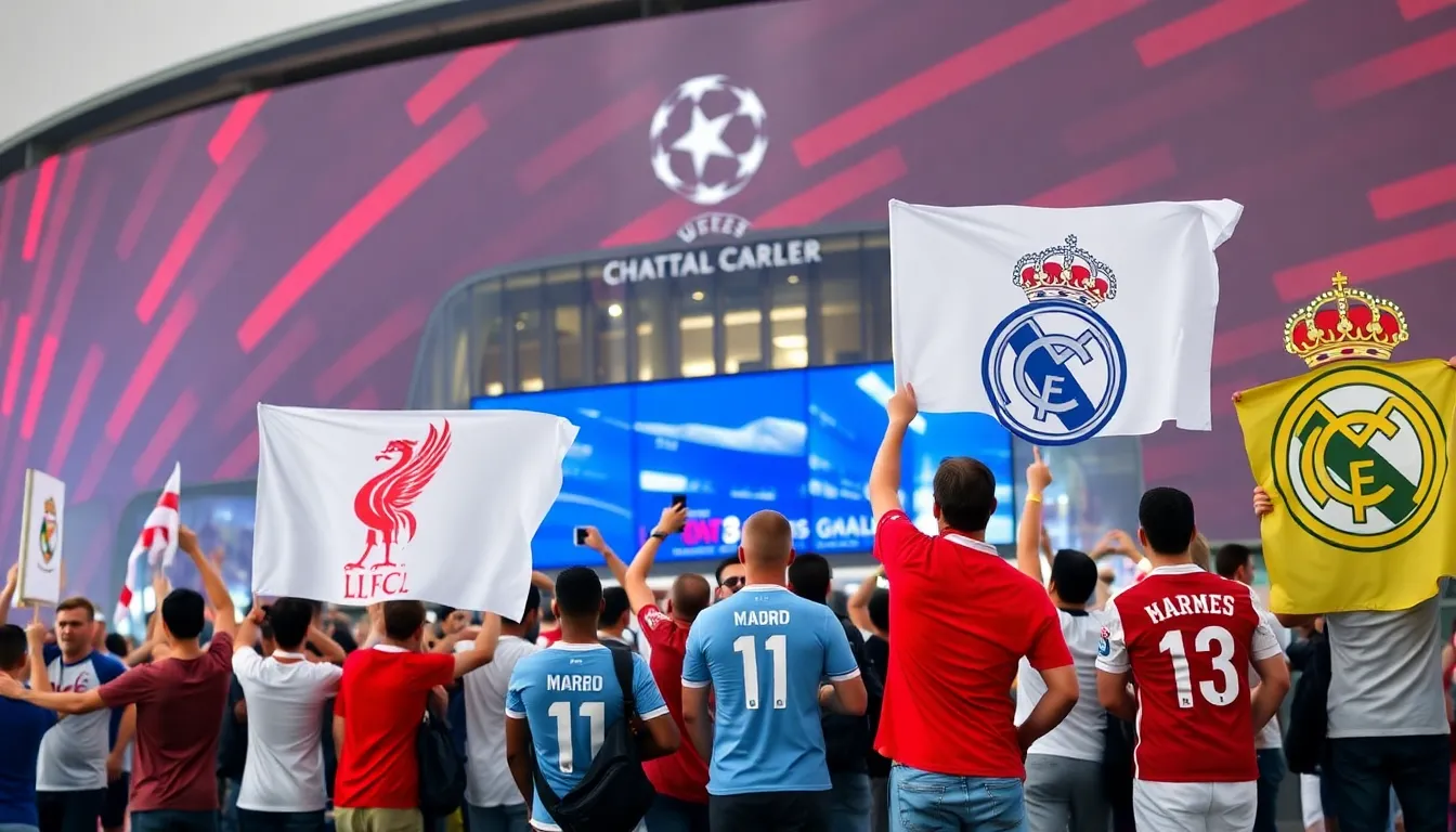 The Santiago Bernabéu Stadium stands tall, ready to host the intense atmosphere of the return leg in the Champions League fixtures between Liverpool and Real Madrid