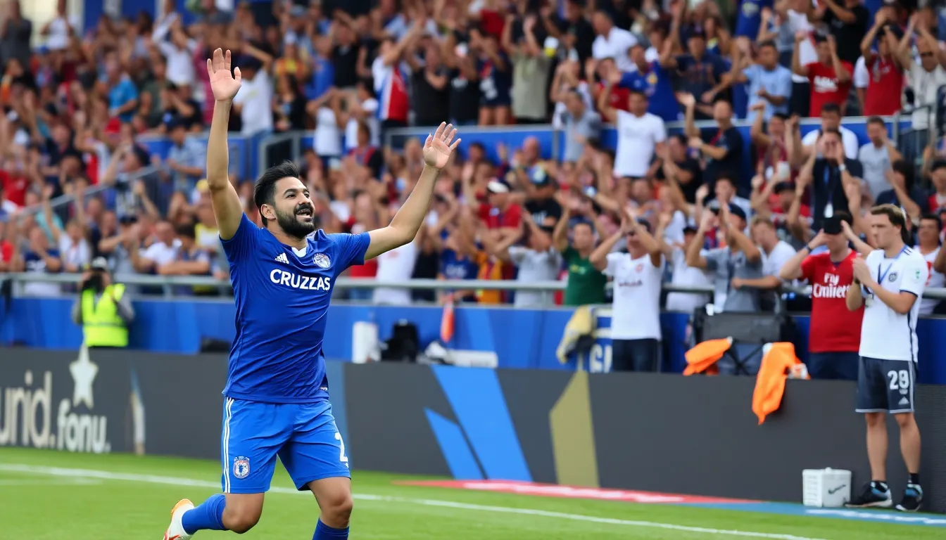 The vibrant atmosphere in the stadium captures the energy of Cruz Azul fans cheering passionately for their team's victory