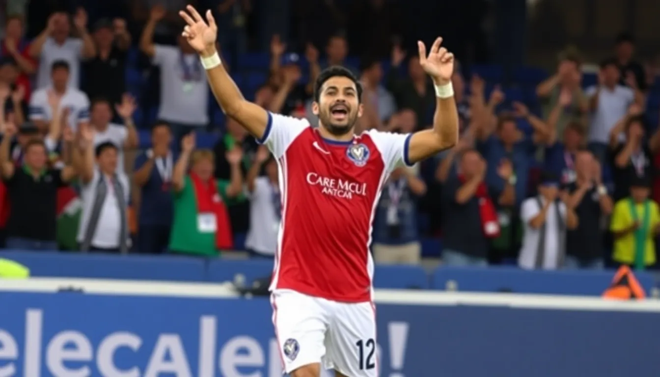 A dynamic moment from the match as Romero skillfully dodges defenders, preparing to take a shot on goal