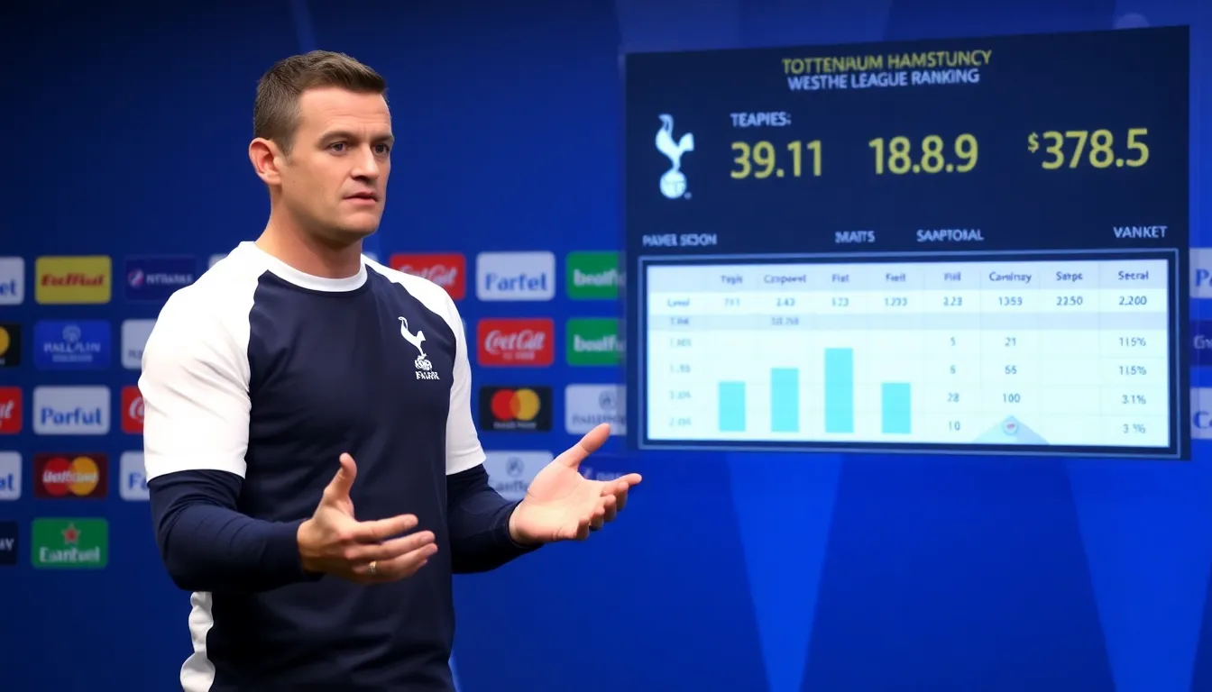 Wayne Rooney speaks to reporters outside a stadium, expressing his concerns about Tottenham Hotspur's troubling league position amid a backdrop of anxious fans.
