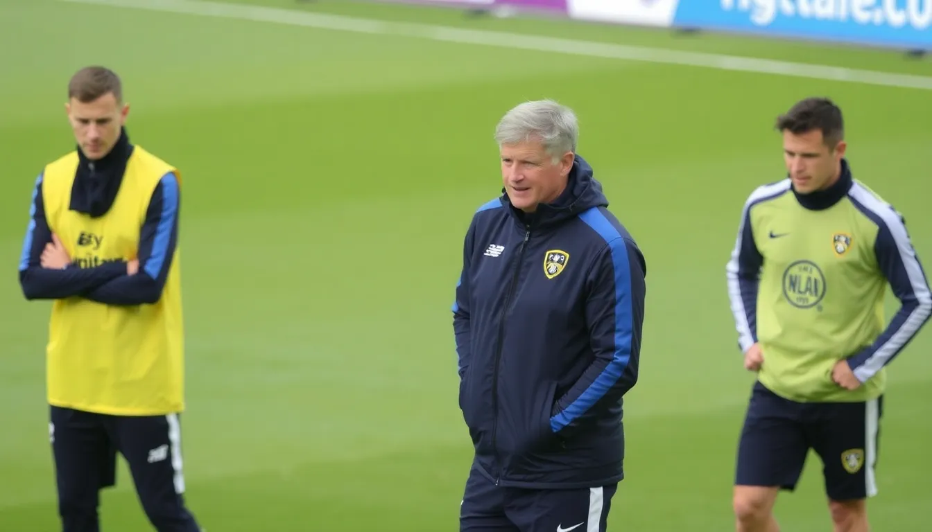 Manager Daniel Farke discusses tactical adjustments with his coaching staff, emphasizing the need for improved defensive organization during highpressure situations