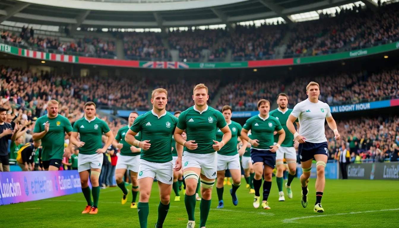 A vibrant scene unfolds outside the venue, with supporters donning their national colors and celebrating the rich rugby culture that defines the tournament