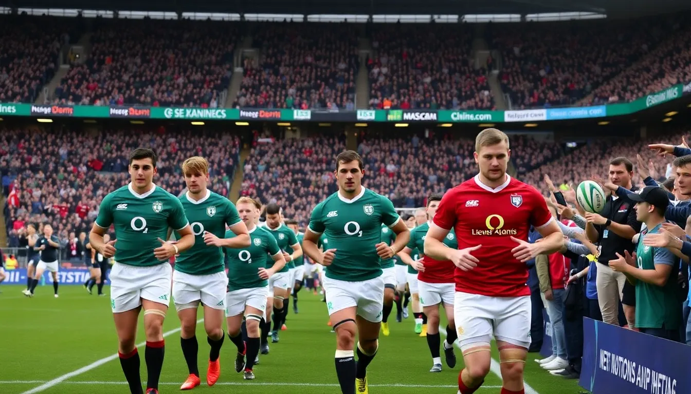 Fans gather in Dublin, wearing team colors and waving flags, as they eagerly await the kickoff of the 2027 Men's Six Nations match between Ireland and England.
