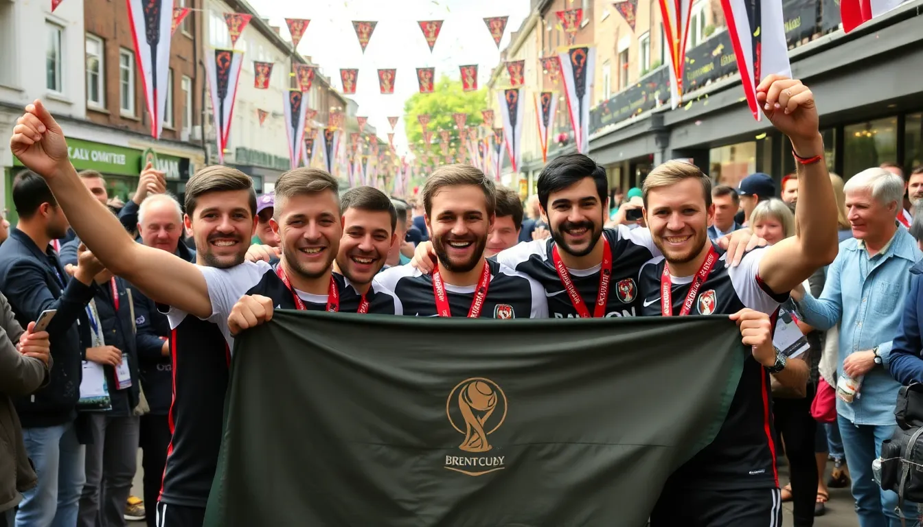 Brentford Football Club players train on the pitch, showcasing their skills and teamwork as they prepare for the upcoming World Cup and discuss their interest in Gaelic football.