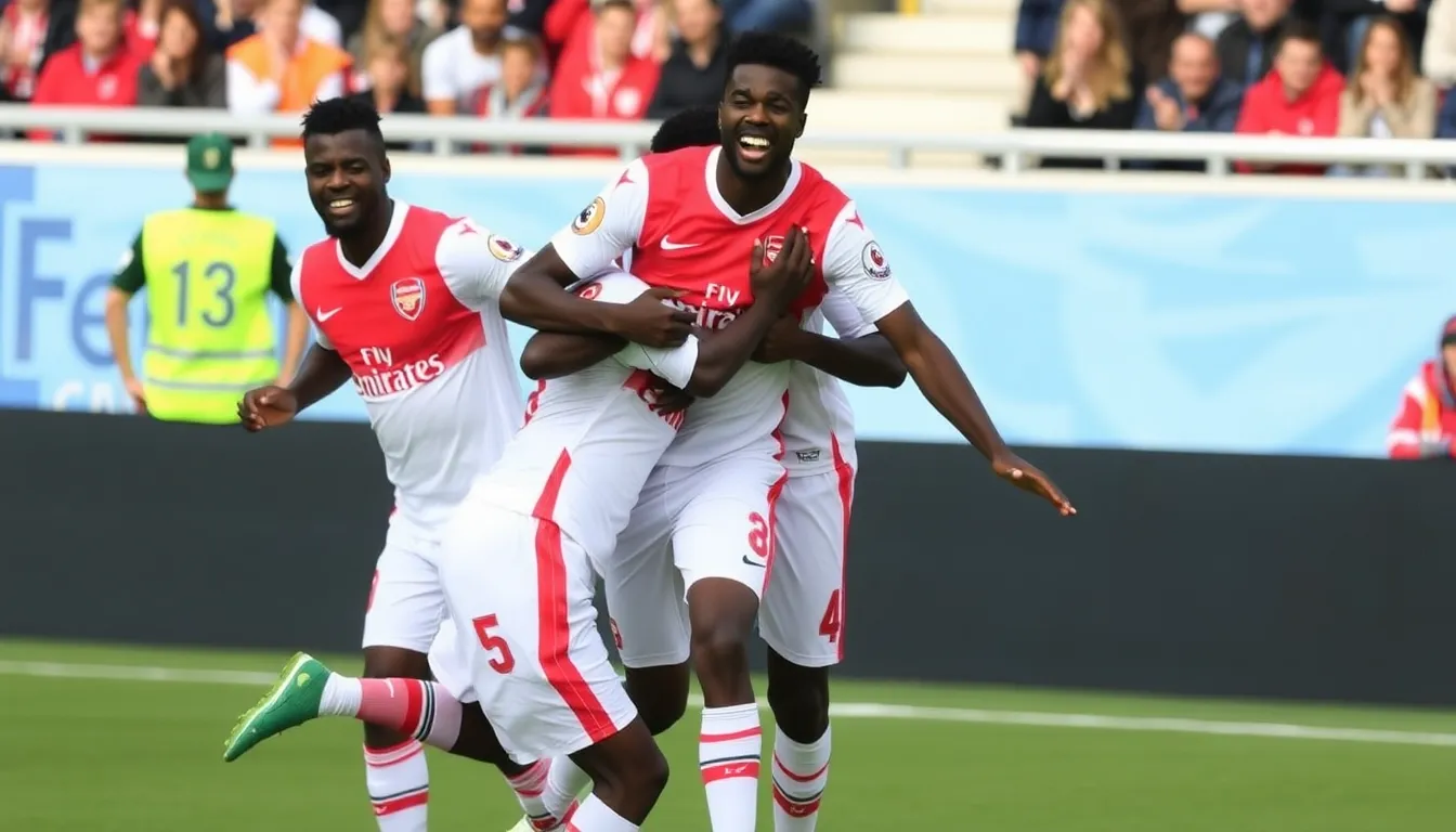 Arsenal players demonstrate their defensive resilience during a tense moment in the match, emphasizing their tactical discipline against Brighton's attacks