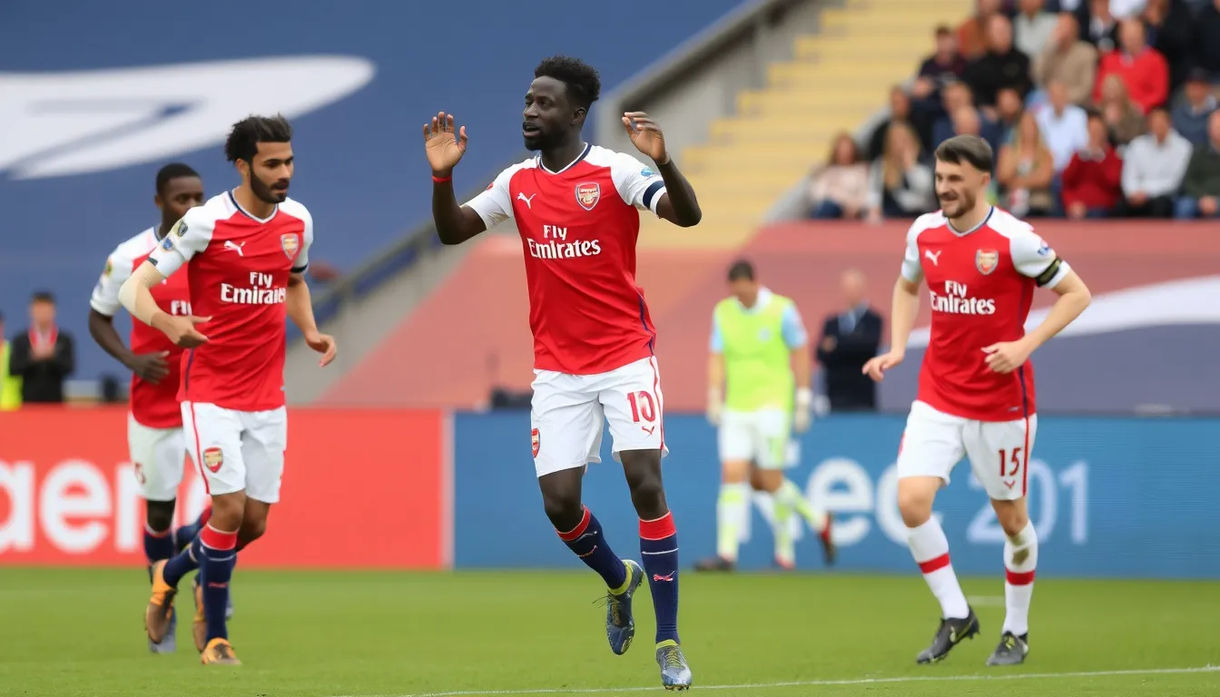 Bukayo Saka celebrates after scoring the winning goal for Arsenal during their Premier League match against Brighton at the Amex Stadium.