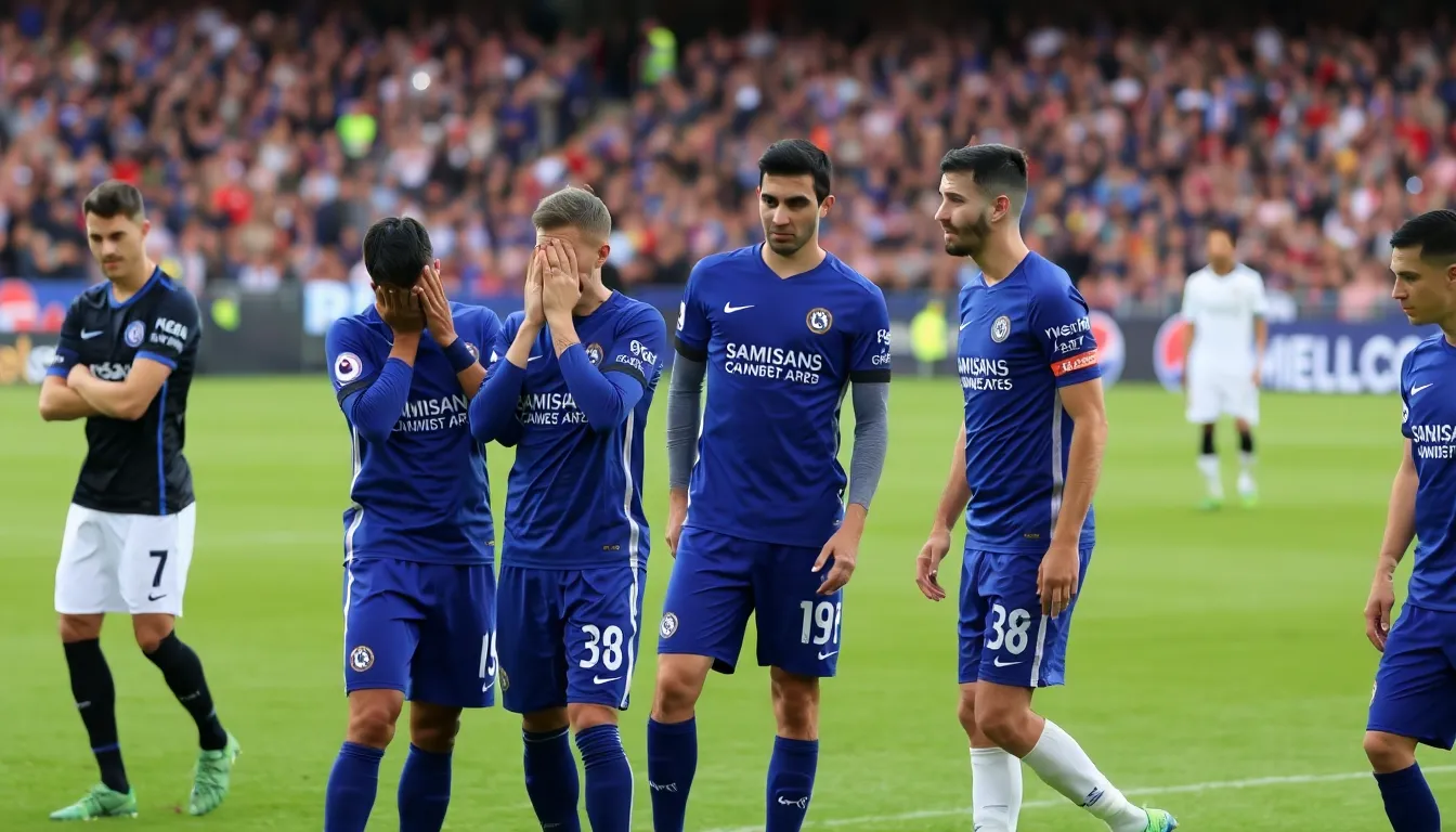 Fans expressing disappointment in the stands following Chelsea's unexpected collapse against Paris SaintGermain