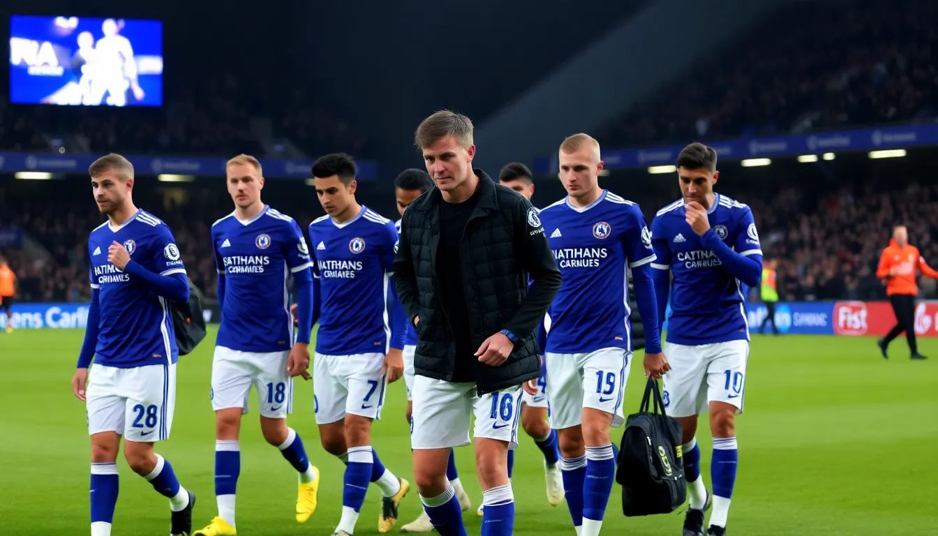 Chelsea players look dejected on the pitch at Stamford Bridge after their 31 defeat to Paris SaintGermain, marking their exit from the UEFA Champions League.