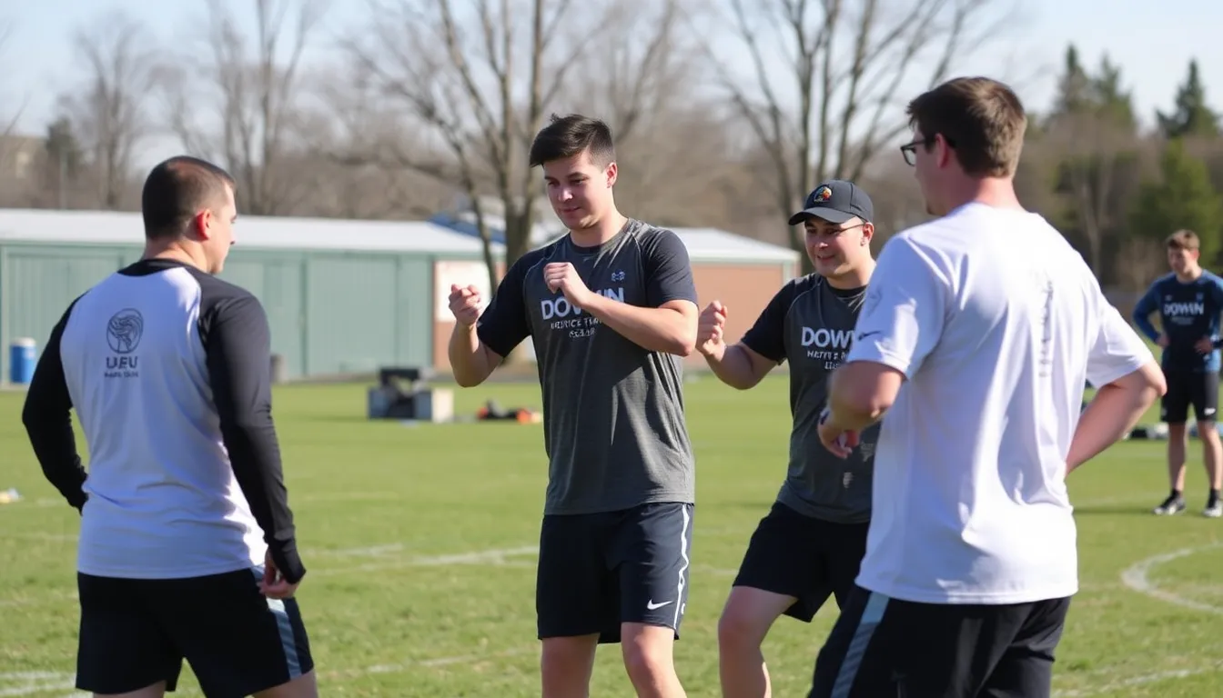 A group of young athletes, including Dowman, participate in a training drill, highlighting the challenges of merging academic commitments with rigorous sports training