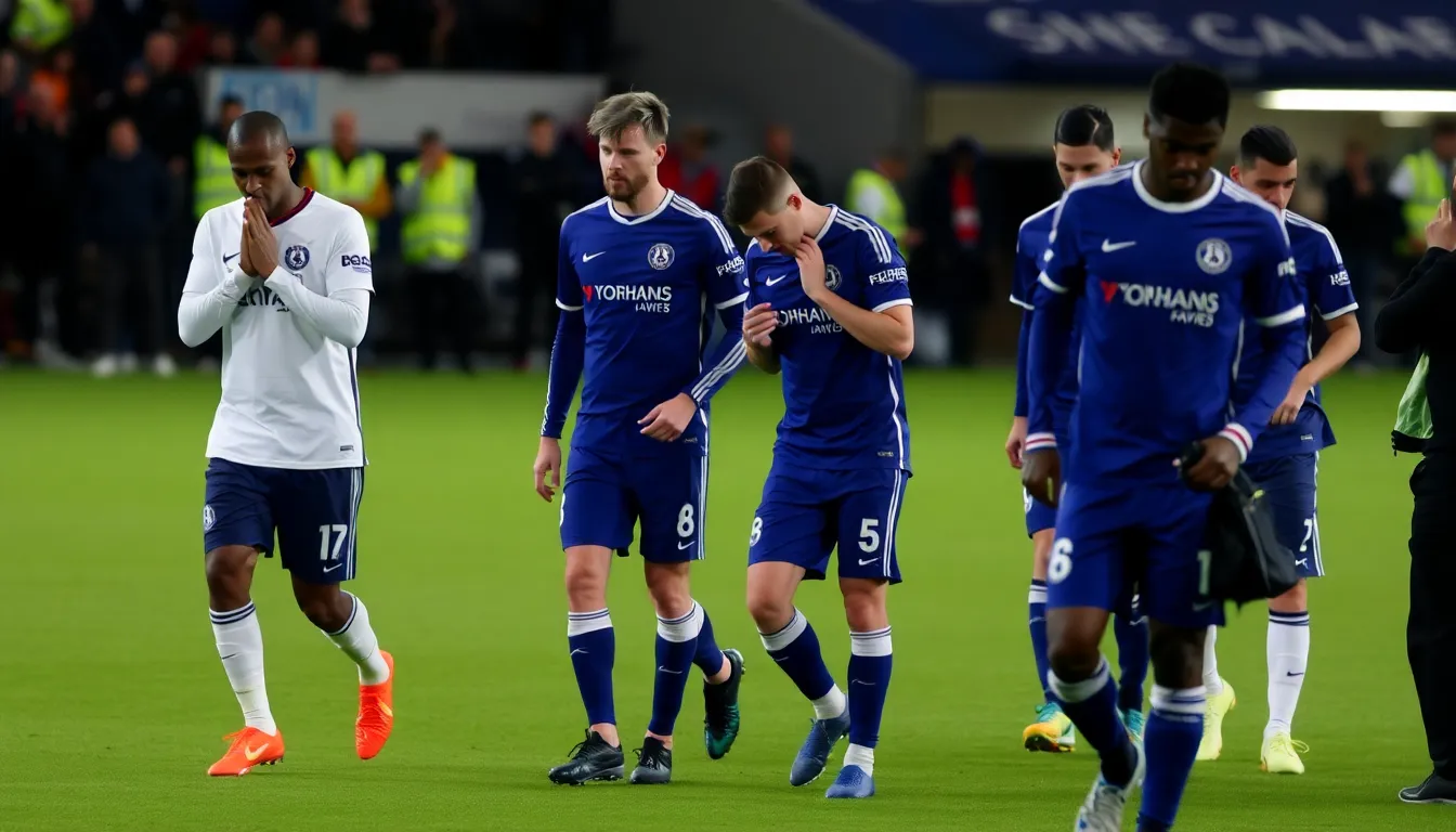 Fans expressing disappointment and concern in the stands as Chelsea faces elimination from the prestigious tournament