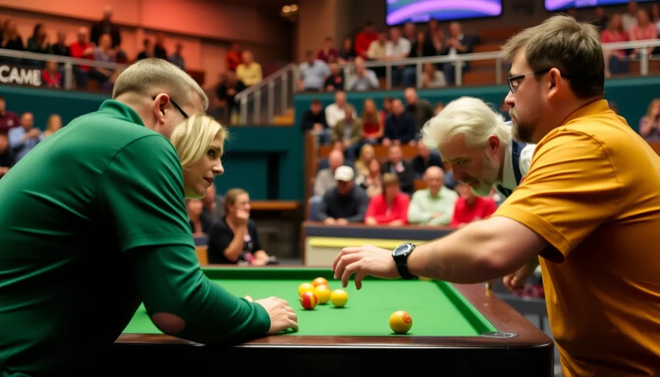 Greaves and Pilgrim prepare to face off in a tense moment before their highly anticipated match at the UK Open, surrounded by an eager crowd and vibrant tournament atmosphere.