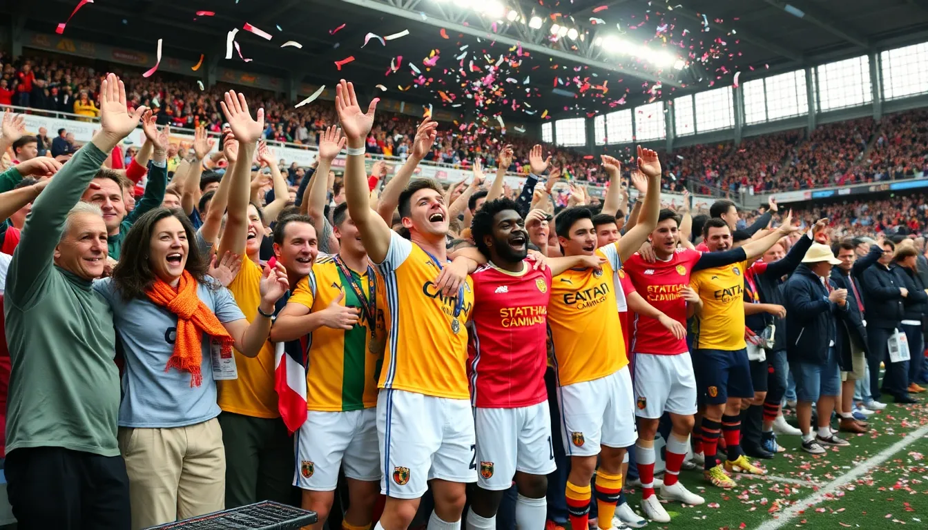 Fans celebrate the team's impressive win, showcasing their unwavering support and pride in the local football rivalry