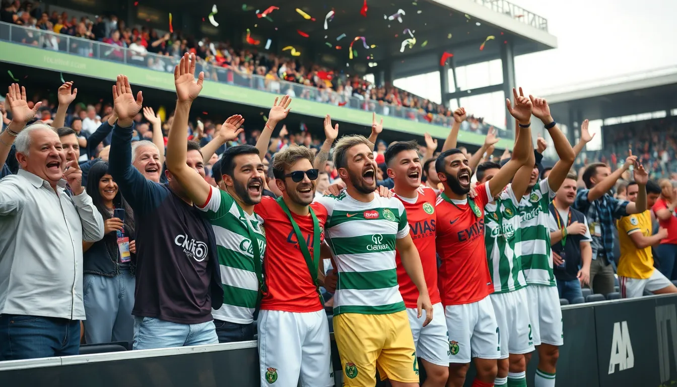 Players embrace each other on the field after securing a crucial victory, demonstrating their unity and resilience as a squad