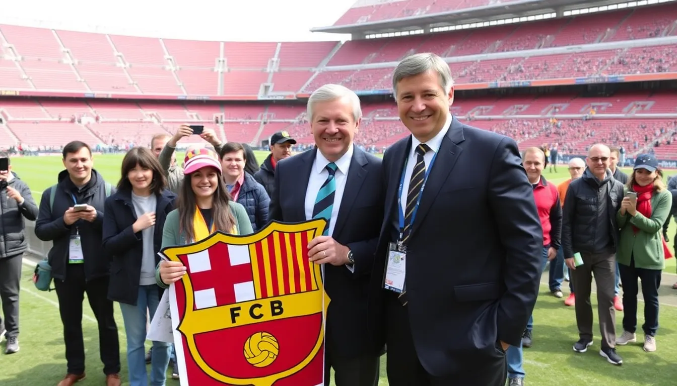 FC Barcelona fans holding banners and flags in support of Laporta, illustrating the passionate involvement of the club's members in the electoral process