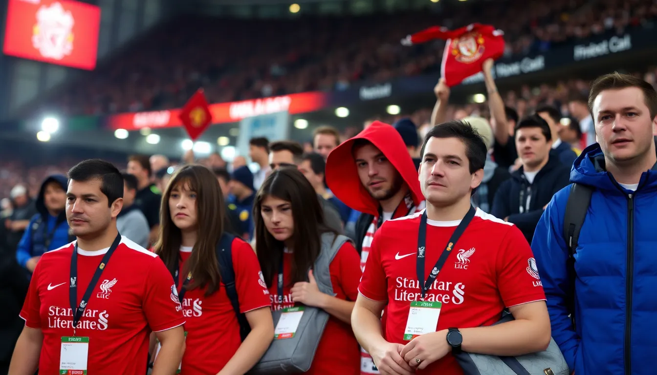 Liverpool players look dejected on the pitch after suffering a 21 defeat, with fans in the stands expressing their disappointment during a recent match.