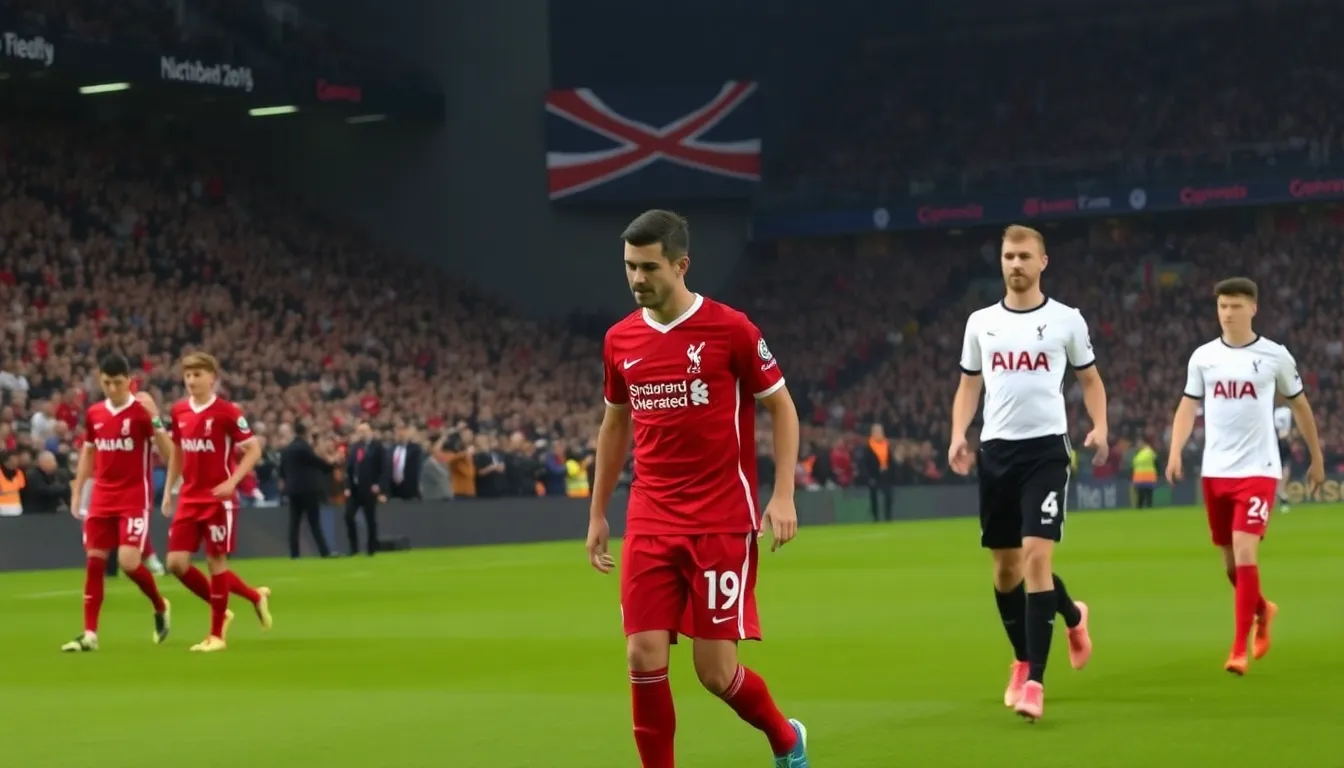 Fans passionately support their teams, creating an electric atmosphere at Anfield during the intense Premier League clash