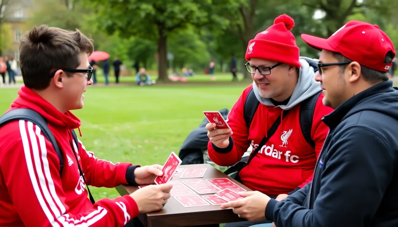 Liverpool FC fans eagerly participate in a trivia challenge at a club event, showcasing their knowledge of the team's history while competing against each other.