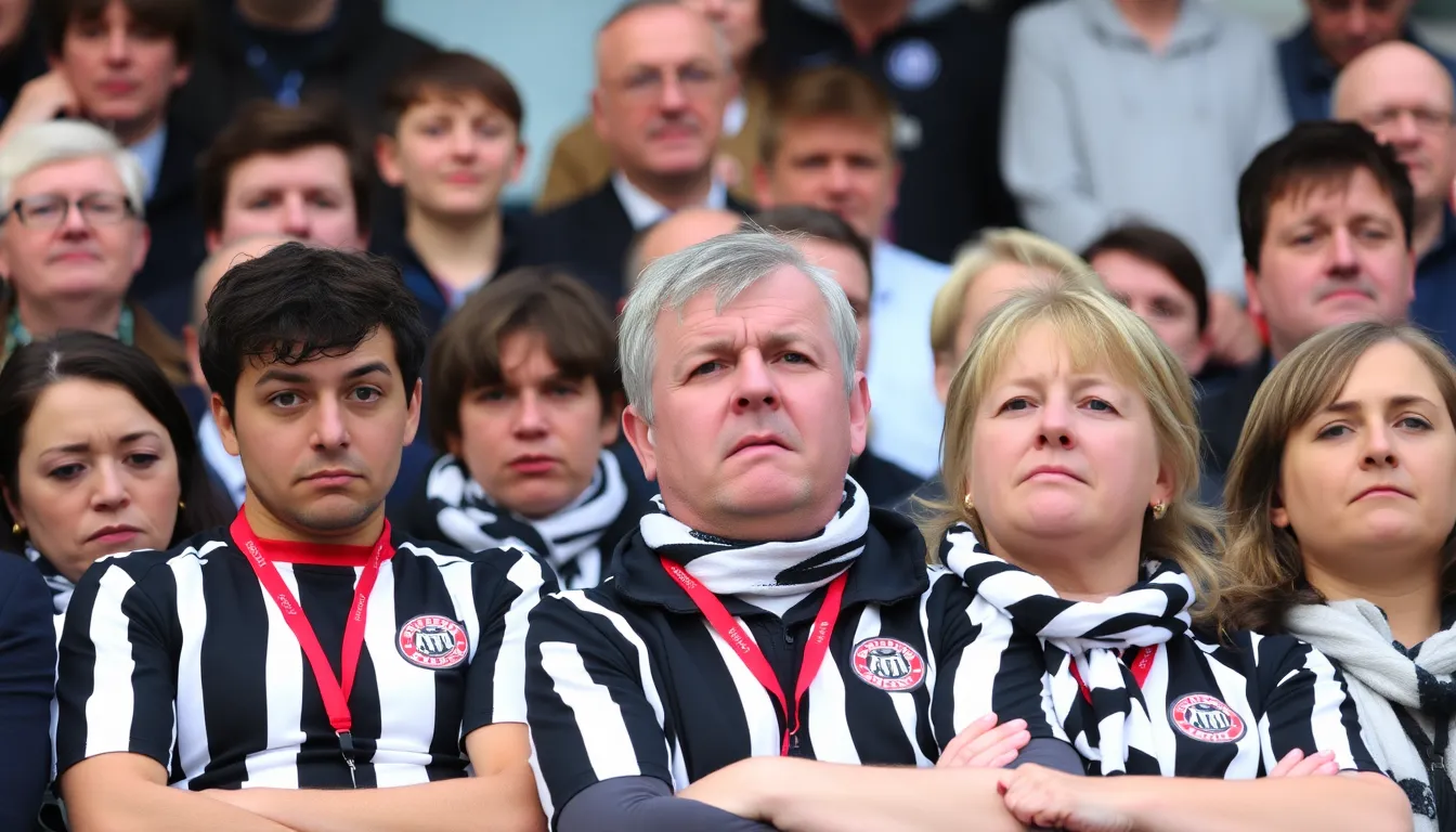 Newcastle United fans express their frustration in the stands at St. James' Park during the team's 11 draw against Wolverhampton Wanderers.