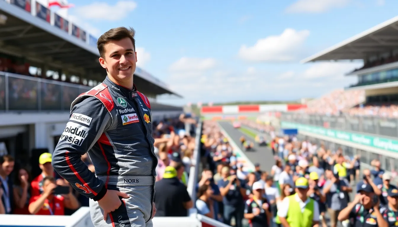 Lando Norris speaks confidently during a press conference, outlining his predictions for McLaren's future performance in Formula 1.