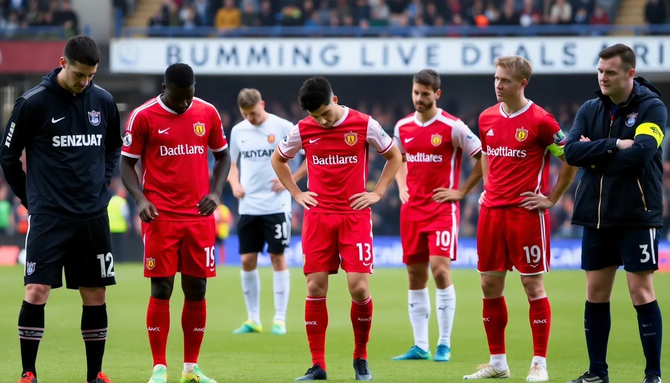 Fans gather at a stadium, anxiously watching their struggling team play during a crucial Premier League match that could determine their fate in the league.