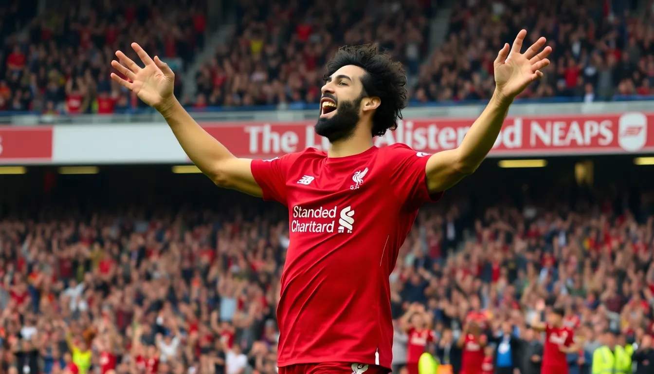 Mohamed Salah skillfully maneuvering past defenders, demonstrating his exceptional talent and determination to lead the team to victory
