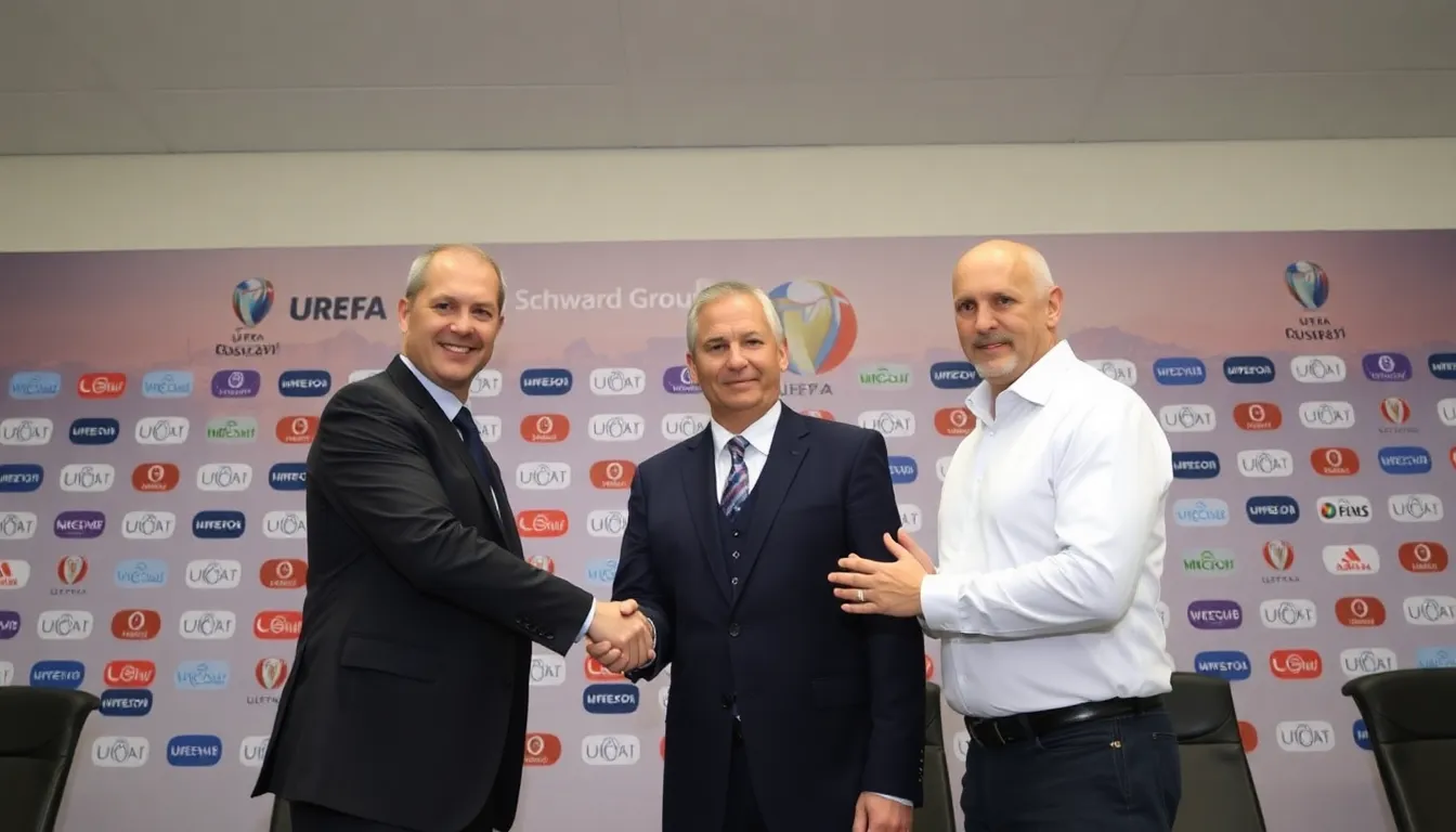 Fans engaging with interactive experiences at a UEFA event, showcasing the collaboration's focus on enhanced fan engagement
