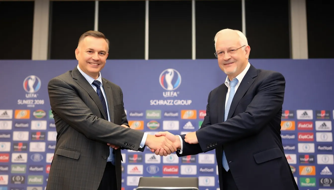 Promotional materials featuring Lidl and Kaufland branding at a UEFA event, illustrating the retail presence within the sports marketing landscape