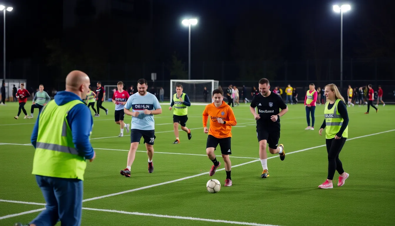 A lively scene of spectators cheering on athletes, illustrating the excitement and camaraderie fostered by the Olympic Park track night event