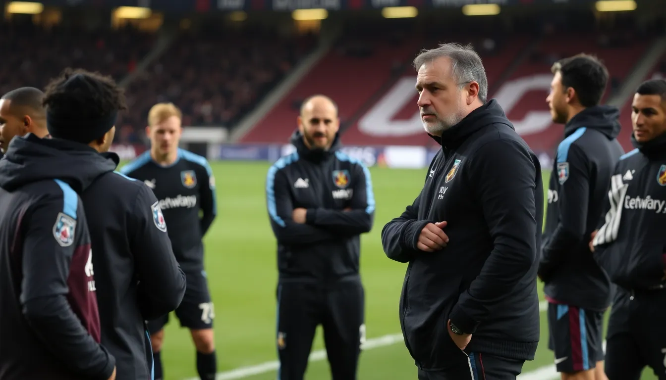 Nuno Espírito Santo gestures animatedly during a press conference, expressing his disappointment over West Ham's lack of focus following their recent defeat.