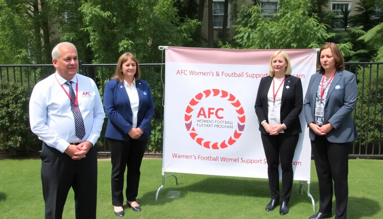 AFC 여성 축구 지원 프로그램의 2차 시행을 알리는 기자회견에서 관계자들이 프로그램의 중요성을 강조하고 있다.