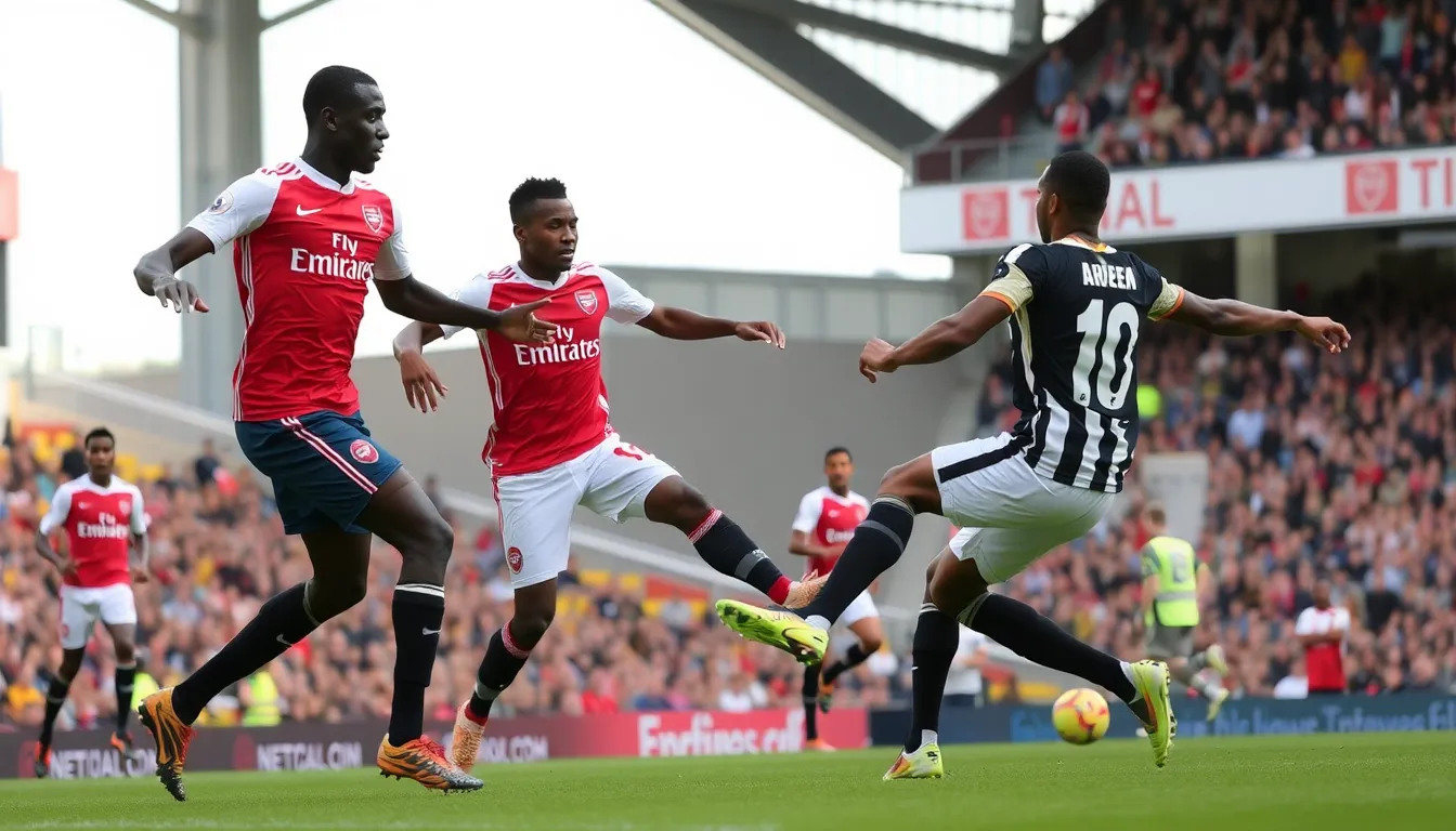 Eberechi Eze celebrates after scoring a stunning goal during Arsenal's 21 victory over Newcastle United at the Emirates Stadium.