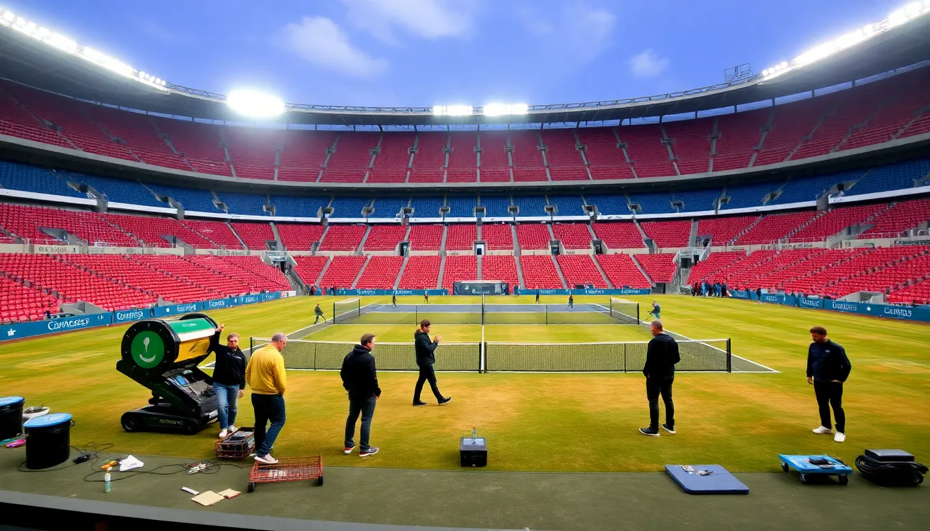 The iconic Santiago Bernabeu Stadium showcases its versatility as it hosts a tennis match, blurring the lines between different sports for a unique spectator experience