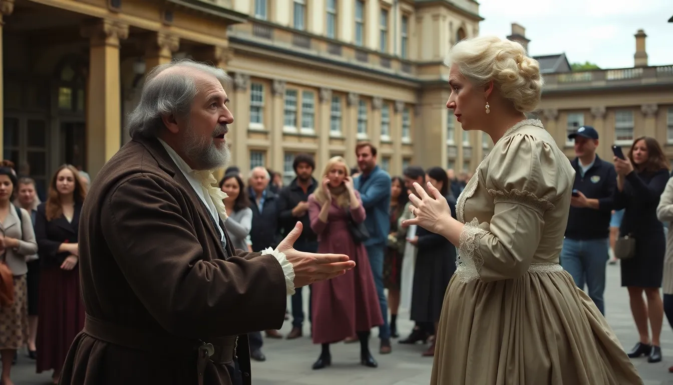 A crowd gathers in Bath to witness the escalating tension between Dowman and Lady Blanche, highlighting the divisions among local leaders