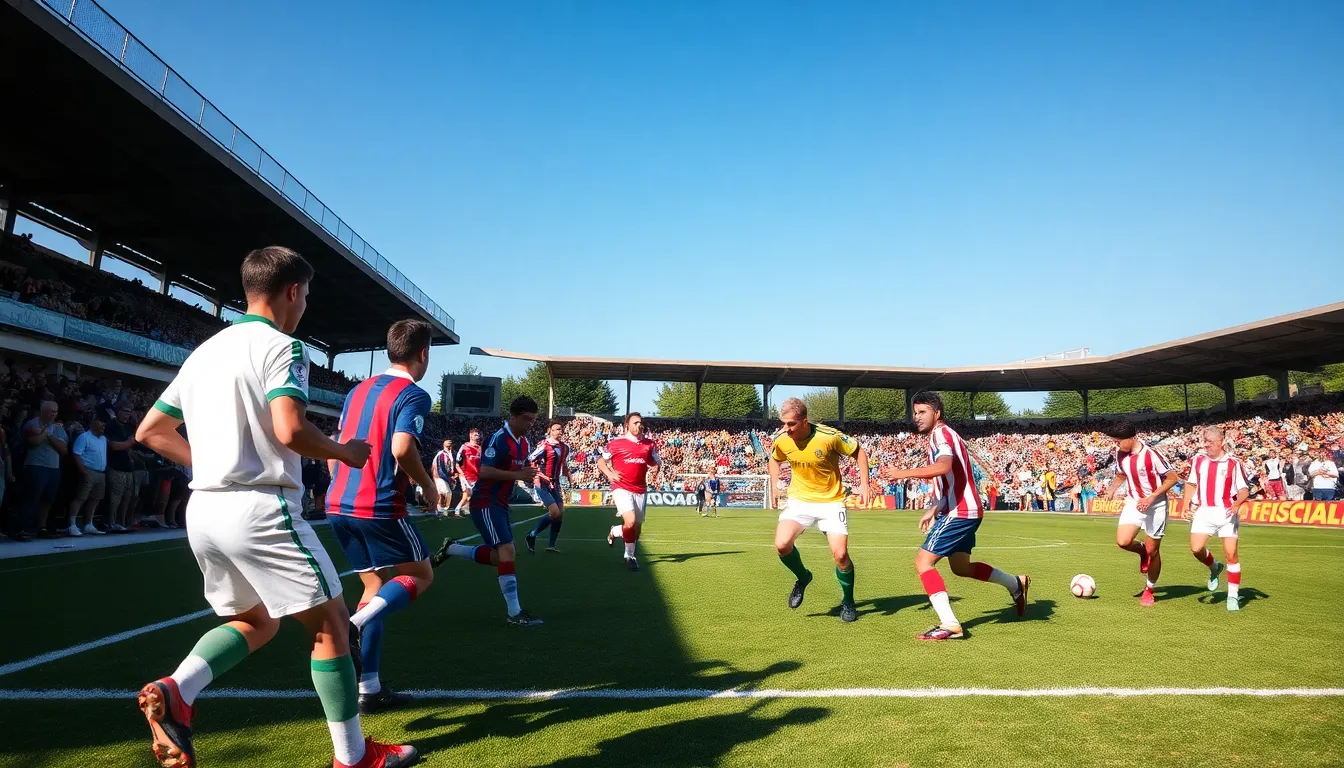 A vibrant scene unfolds as young fans excitedly wear retro shirts, connecting with the historical significance of their favorite La Liga teams