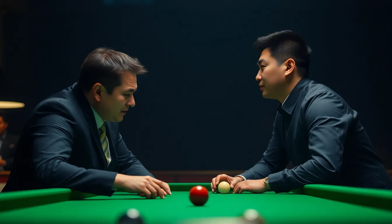ロニー・オサリバンが中国のデビュー選手と対戦するため、緊張感漂う会場で観客が見守る中、選手たちがテーブルに向かっている。