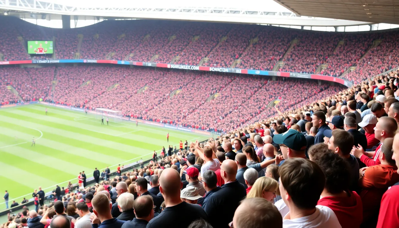 A vibrant scene outside the stadium as supporters gather to cheer for their teams, contributing to the lively atmosphere surrounding the weekend's matches