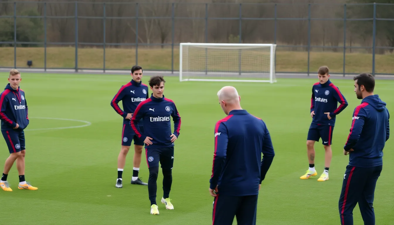 Players from Paris SaintGermain and Bayern Munich warm up on the pitch ahead of their highly anticipated UEFA Champions League match.