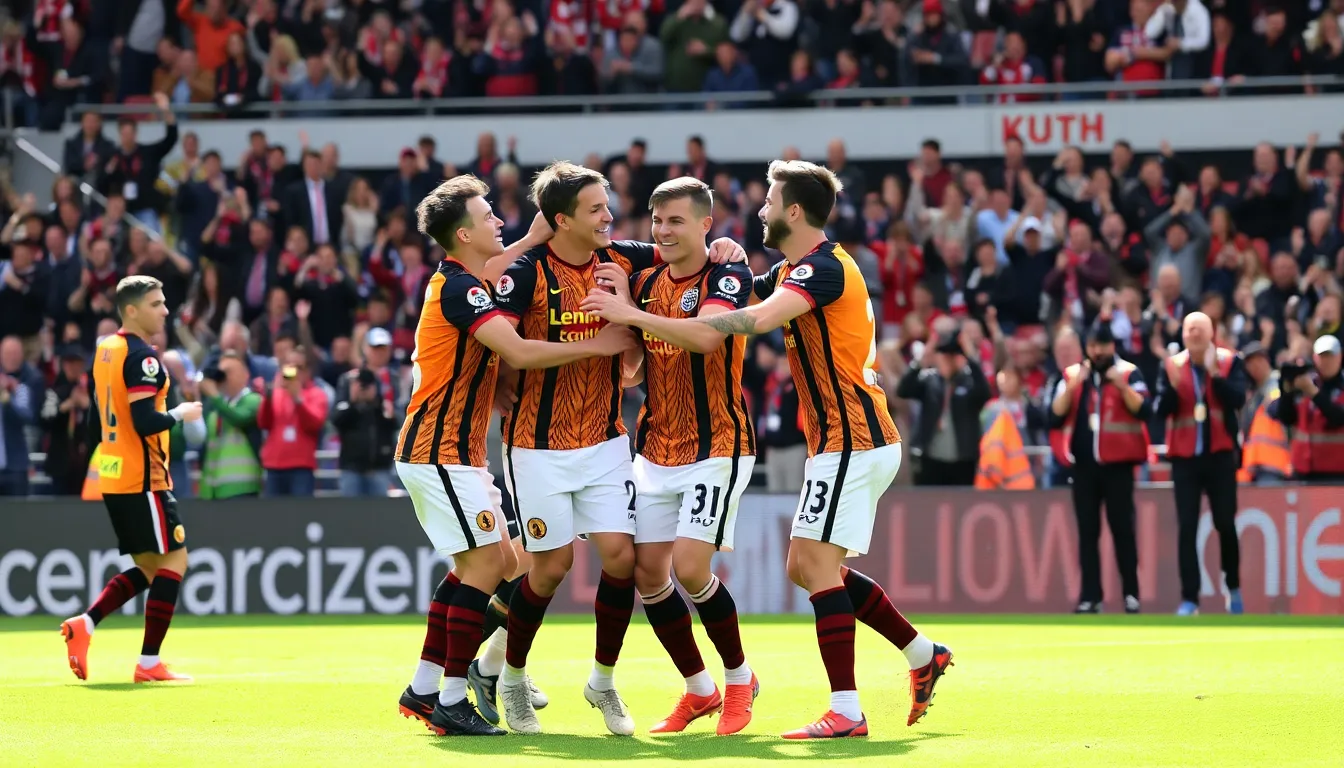 A closeup of the Lens team huddling together before a match, embodying their underdog status and collective ambition to challenge PSG for the championship