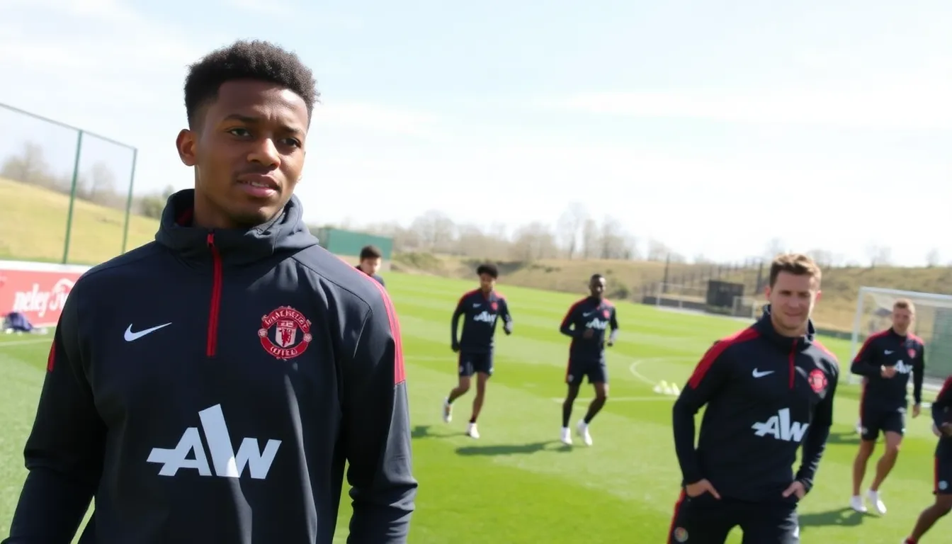 Marcus Rashford is seen training on the pitch, focused and determined, as speculation about his future with Manchester United and interest from FC Barcelona intensifies.
