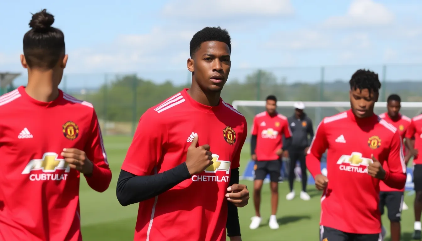 A vibrant scene of Manchester United fans cheering in the stands, highlighting the strong bond between Rashford and the club's supporters