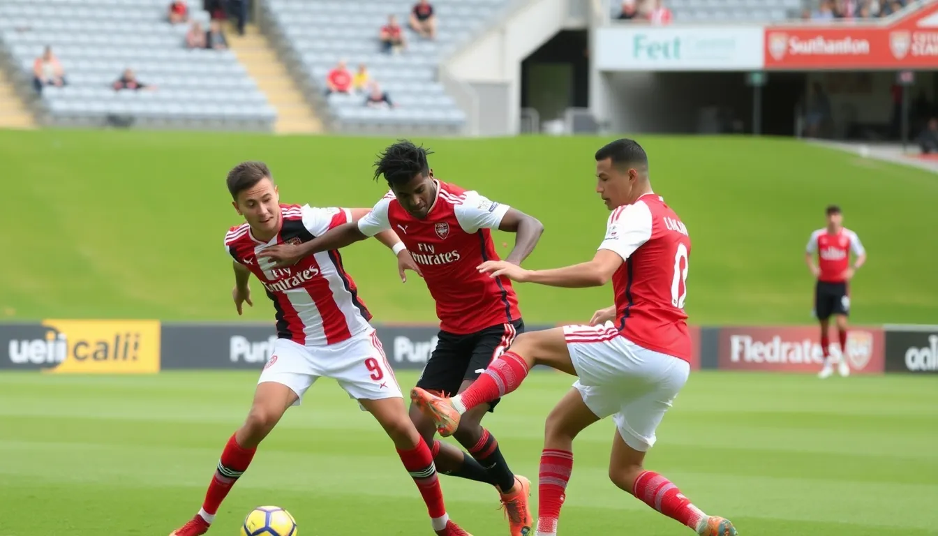 The historical rivalry between Southampton and Arsenal is highlighted by the intense atmosphere, with supporters passionately cheering for their respective clubs