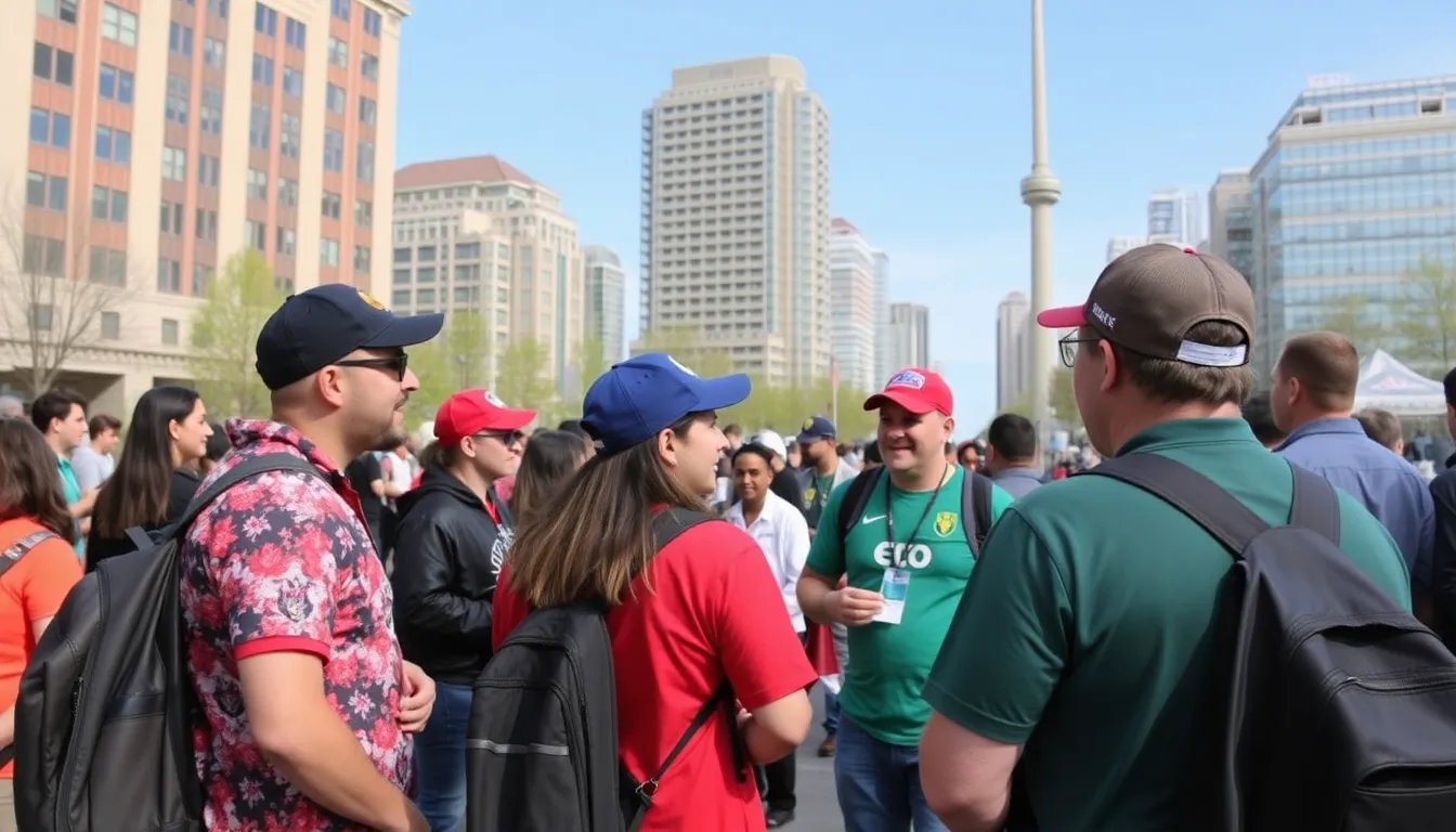 A bustling Toronto street filled with visitors and residents celebrating the World Cup, showcasing the festive atmosphere created by the revised ticket pricing strategy