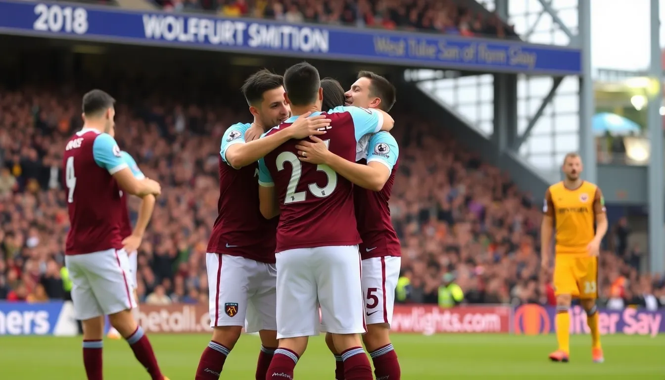 West Ham fans passionately supporting their team, filling the stands with enthusiasm during the decisive clash against Wolves