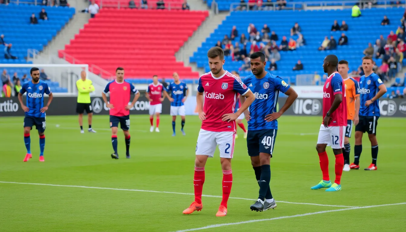 Celta de Vigo players look dejected on the pitch after missing several scoring opportunities during a tense match against Real Betis.