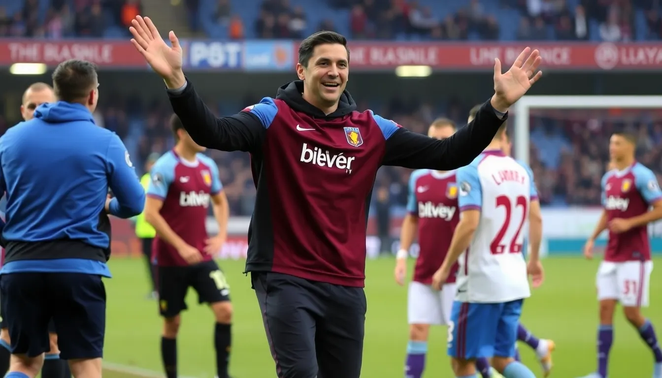 Fans cheering enthusiastically in the stands, demonstrating their unwavering support for Aston Villa following the team's recent win