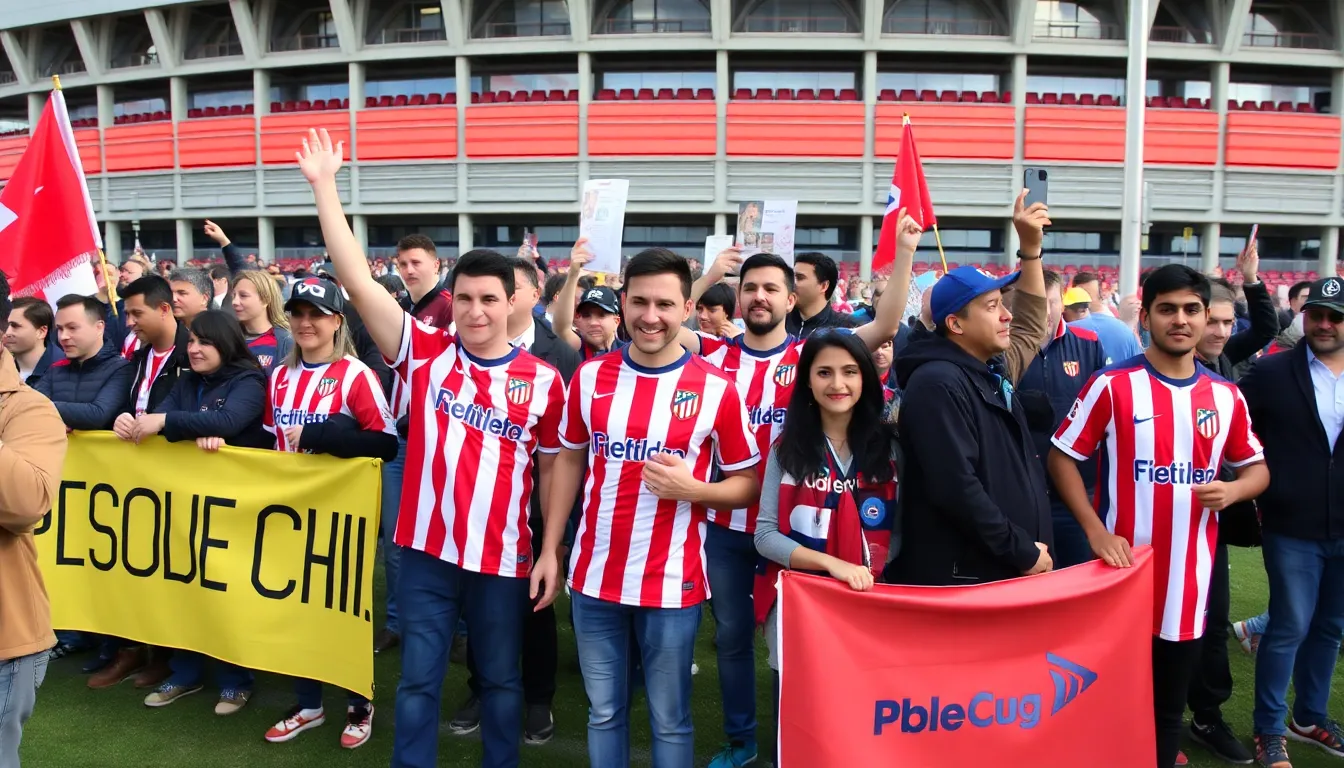 A packed stadium filled with Atletico Madrid fans eagerly anticipating the arrival of new talent like Gomes