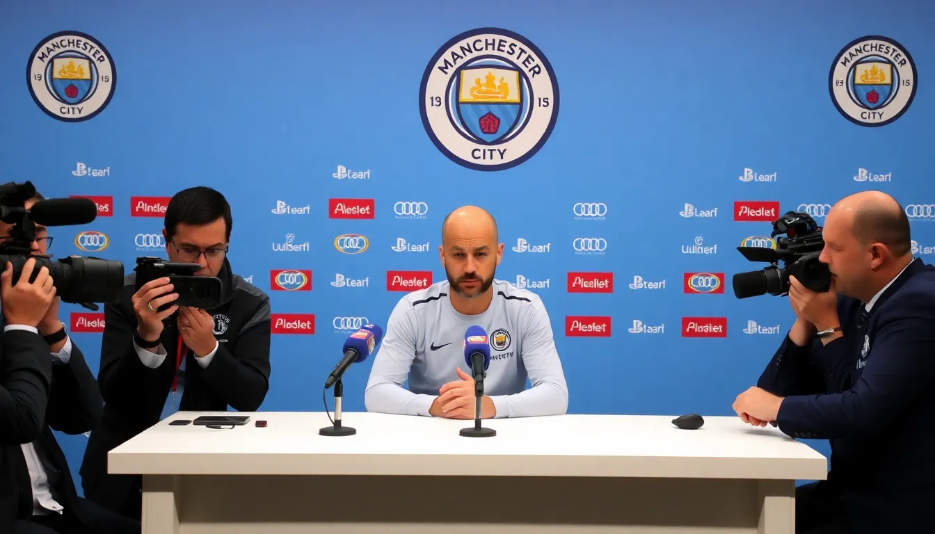 Key players like Kevin De Bruyne and Erling Haaland training on the pitch, emphasizing their crucial roles under Guardiola's leadership amid ongoing speculation