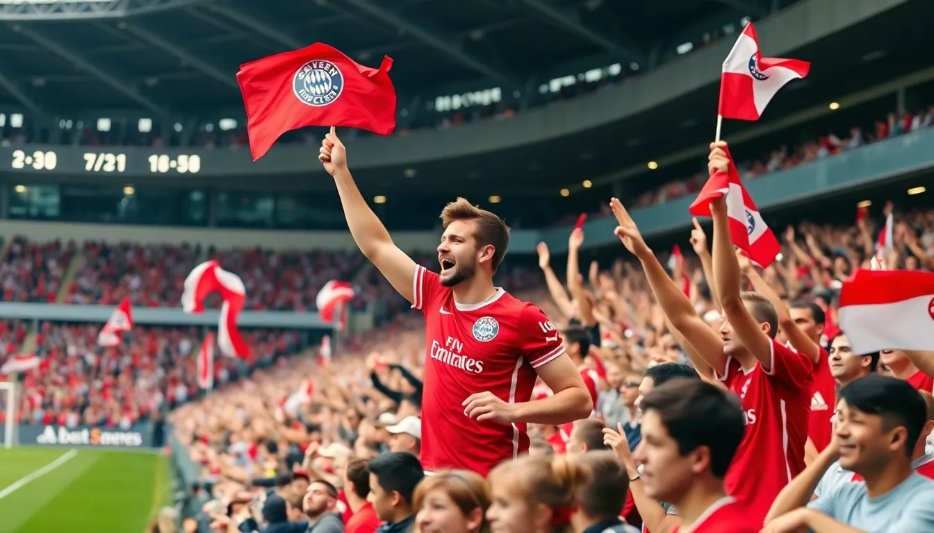 Bayern Munich players strategizing on the pitch as they prepare for an important European competition match, highlighting their determination to succeed
